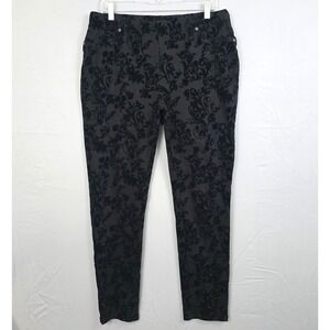 Terra & Sky Velvet Paisley print Straight Leg Pants Black 14W